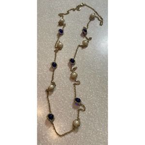 CAROLEE Gold Tone Necklace with Pearl & Blue Stone 1972-2012 40th Anniversary